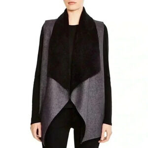 Splendid Keane Sherpa Open Vest Black Gray Combo Size Small